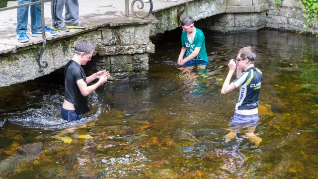 Children dive for coins