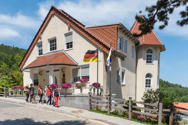 German flags in front of the houses