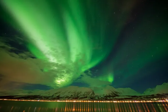 Aurora over the Lyngenfjord Alps