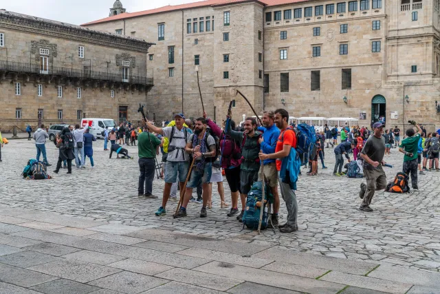 Exuberant mood on the square in front of the cathedral