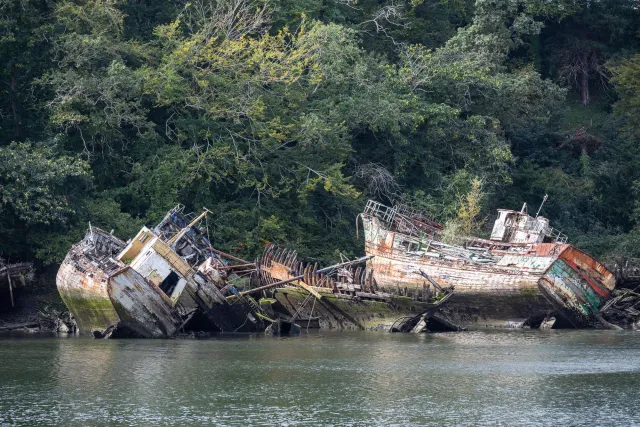 Wrecks at the mouth of the river to the port of Douarnenez in Brittany